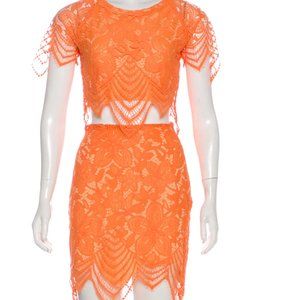 FOR LOVE & LEMONS Crew Neck Lace Skirt Set
